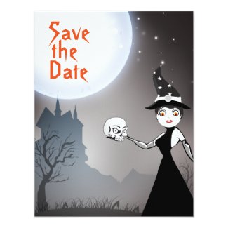 Witch and Skull Couple Save the Date Wedding Card