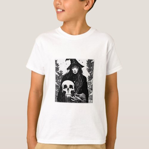 Witch and Skull Kids Basic  T_Shirt