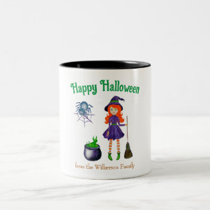 Witch and Spider Custom Name Halloween Two-Tone Coffee Mug