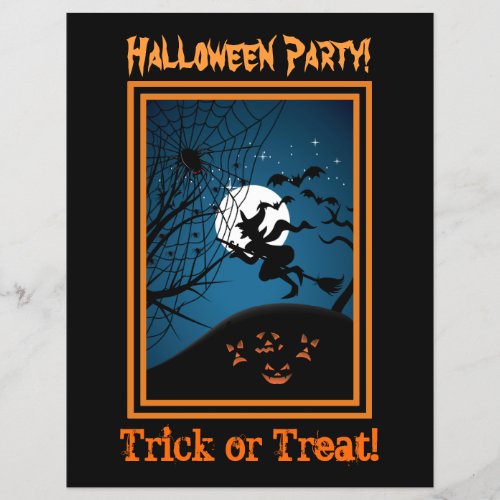 Witch And Spider On Web Halloween Custom Flyers