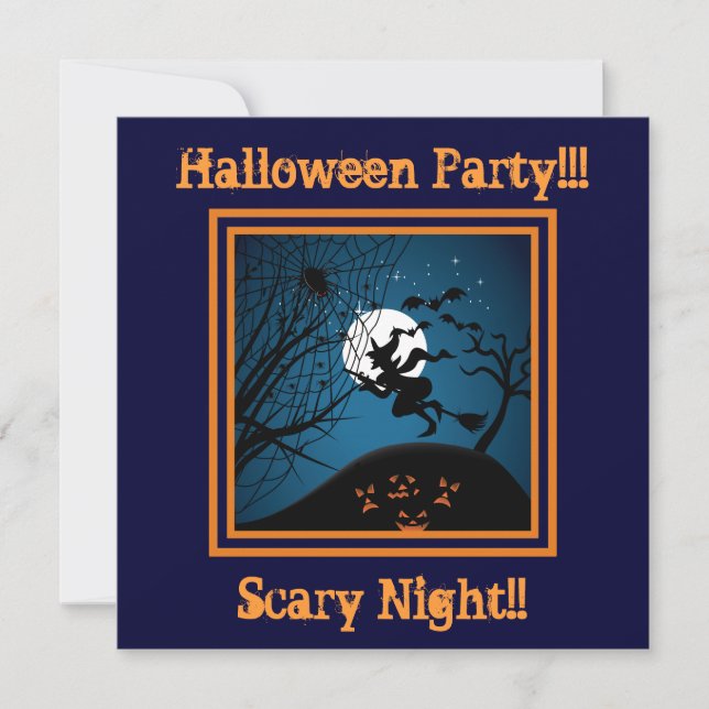 Witch And Spider On Web Halloween Party Invitation (Front)