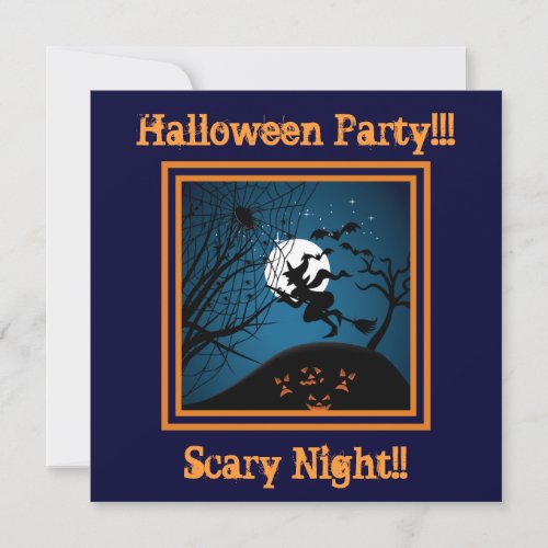 Witch And Spider On Web Halloween Party Invitation