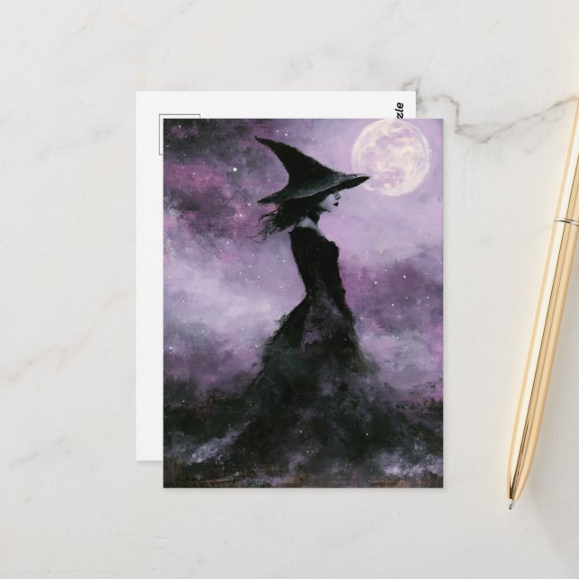 Witch and The Full Moon Postcard (Front/Back In Situ)