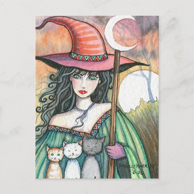 Witch and Trio Halloween Postcard (Front)
