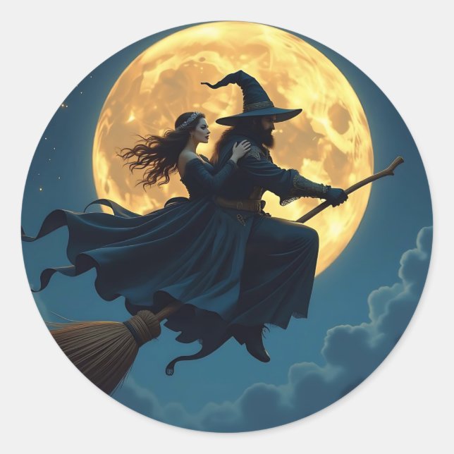 Witch and Warlock Halloween Classic Round Sticker (Front)