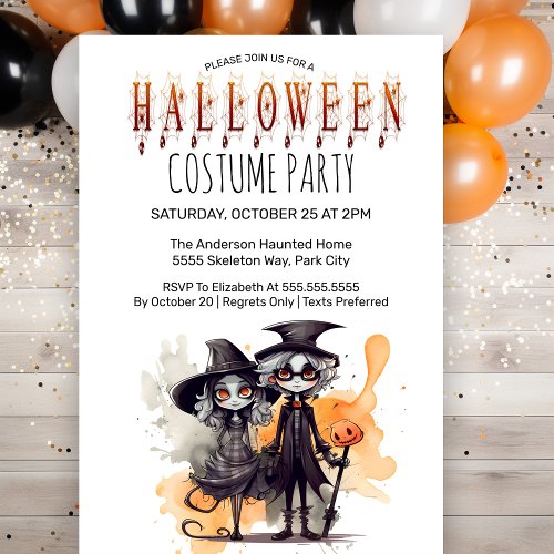 Witch and Warlock Halloween Costume Party  Invitation