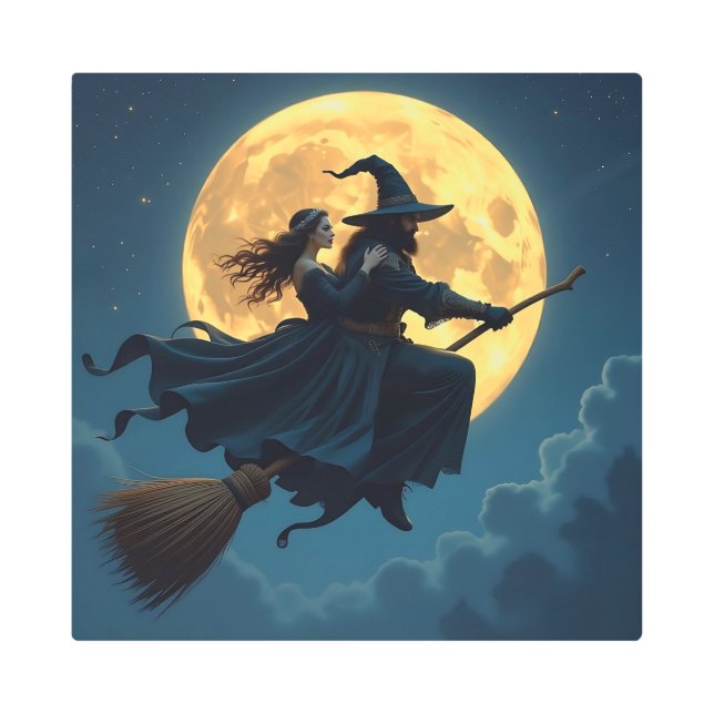 Witch and Warlock Personalized Halloween Metal Print (Front)