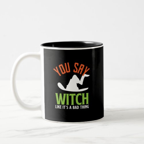 Witch and Witchcraft Puns Funny Halloween Two_Tone Coffee Mug