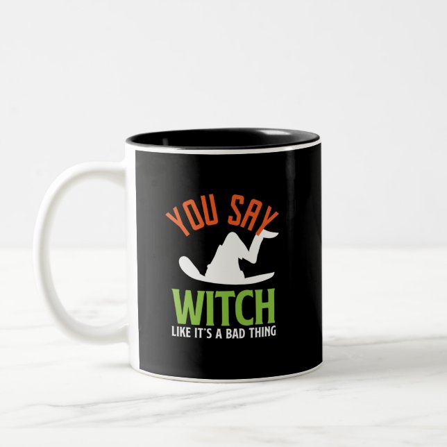 Witch and Witchcraft Puns Funny Halloween Two-Tone Coffee Mug (Left)