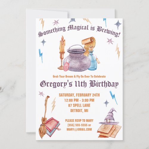 Witch and Wizard Magical Brewing Birthday Party Invitation