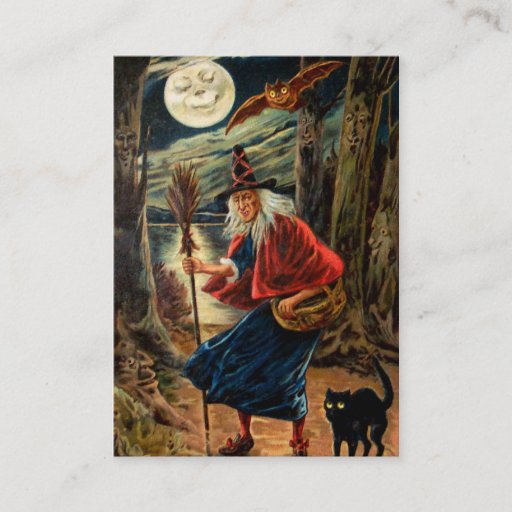 Customizable Witch at Halloween Night Business Card Templates