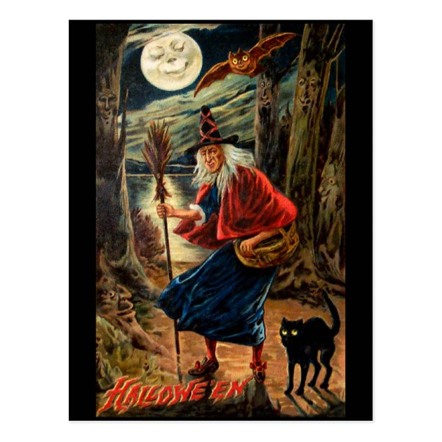 Witch At Halloween Night Postcard