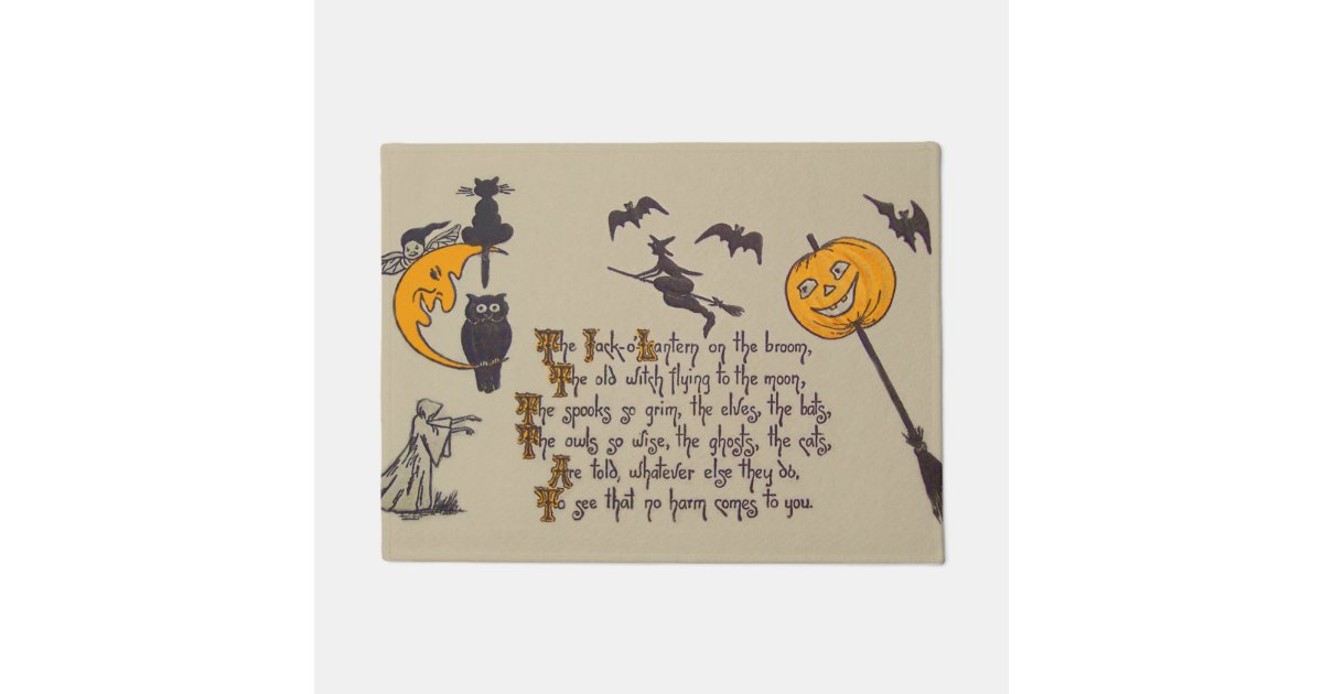 Witch Bat Owl Black Cat Jack O' Lantern Doormat | Zazzle