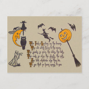 Witch Bat Owl Black Cat Jack O' Lantern Postcard