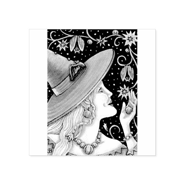 WITCH & BAT VINES HALLOWEEN RUBBER STAMP (Imprint)