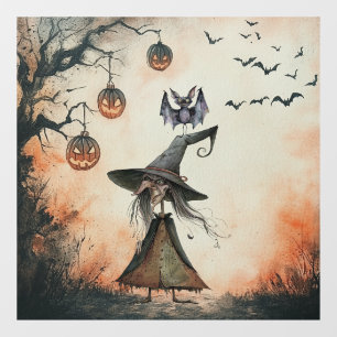 Witch Bats and Jack O'Lanterns Halloween Window Cling