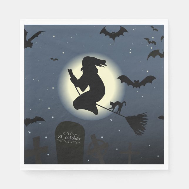 Witch, Black cat and Bats Napkins (Front)