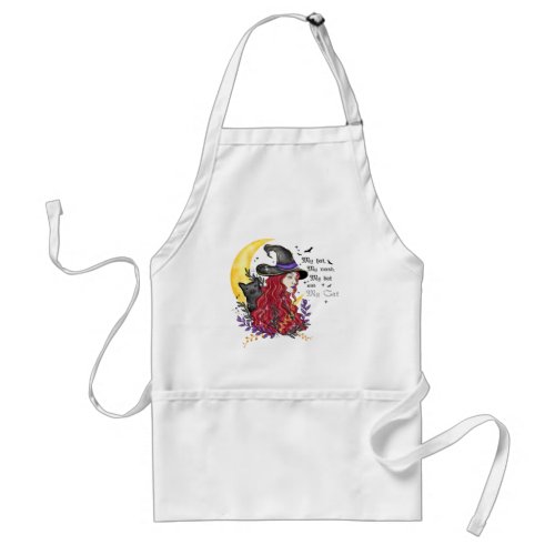 Witch Black Cat and Crescent Moon Adult Apron