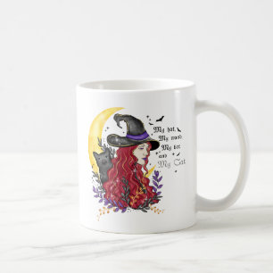 Witch, Black Cat and Crescent Moon Coffee Mug