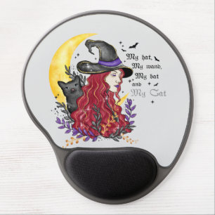 Witch, Black Cat and Crescent Moon Gel Mouse Pad