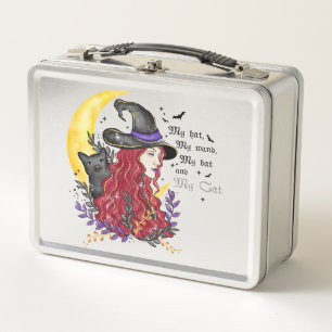 Witch, Black Cat and Crescent Moon Metal Lunch Box