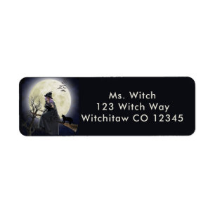 Witch Black Cat and Full Moon Label
