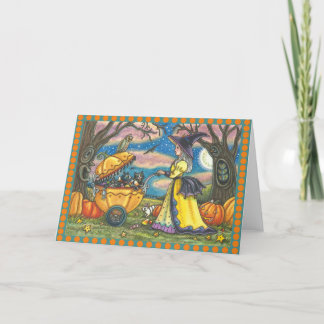 WITCH, BLACK CAT BABY BUGGY, Greeting Card Blank