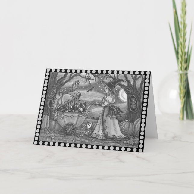 WITCH, BLACK CAT BABY BUGGY, Greeting Card Blank (Front)