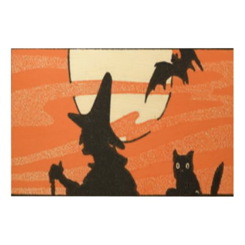 Witch Black Cat Bat Full Moon Wood Wall Decor