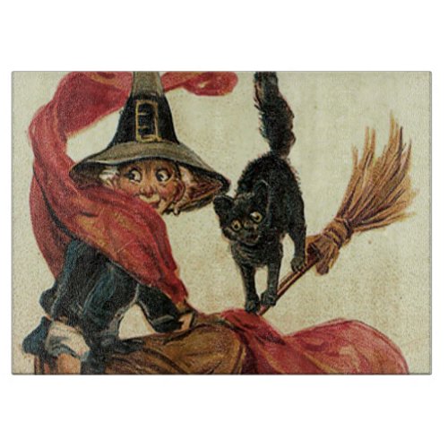 Witch Black Cat Broom Cutting Board
