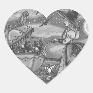 WITCH, BLACK CAT BUGGY GOTH STICKERS SHEET Heart