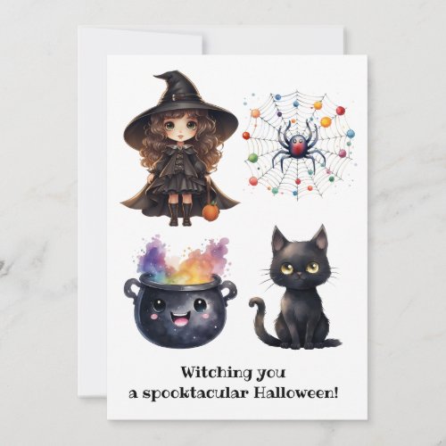 Witch Black Cat Cauldron Witchcraft Halloween Name Holiday Card