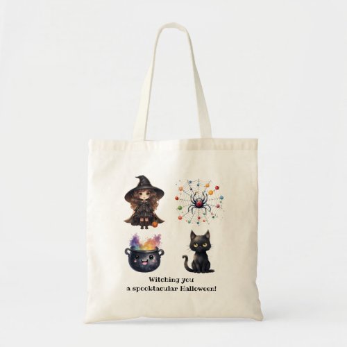 Witch Black Cat Cauldron Witchcraft Halloween Name Tote Bag