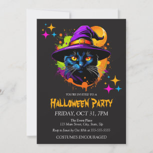 Witch Black Cat Costume Halloween Party Invitation