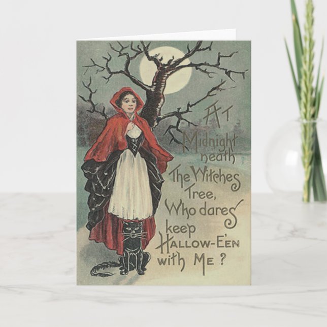 Witch Black Cat Full Moon Card (Front)