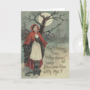 Witch Black Cat Full Moon Card