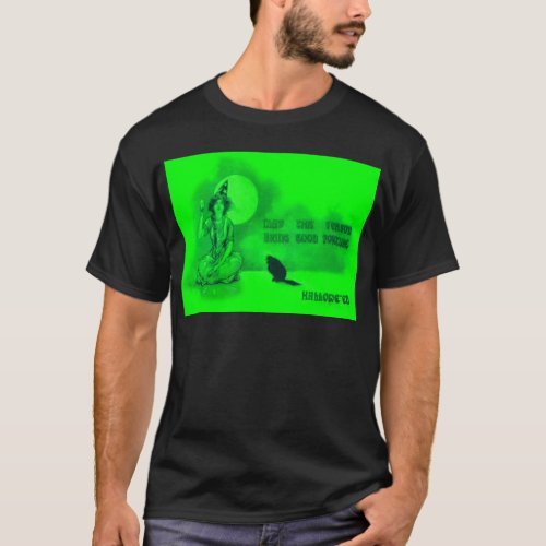 Witch Black Cat Full Moon Cards Green T_Shirt