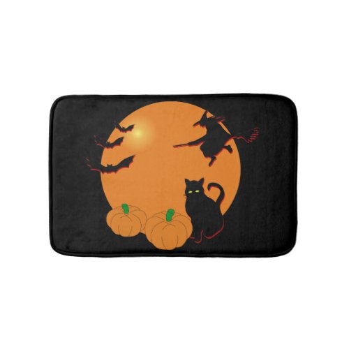 Witch Black Cat Halloween Harvest Moon Bath Mat