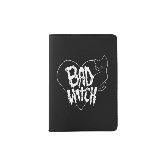 Witch Black Cat Halloween Passport Holder (Front)
