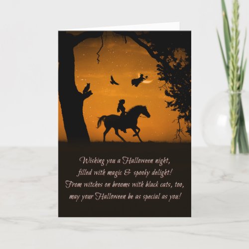 Witch Black Cat Horse Owl Raven Happy Halloween Card