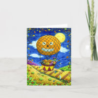 WITCH, BLACK CAT IN HOT AIR BALLOON FOLK ART Blank