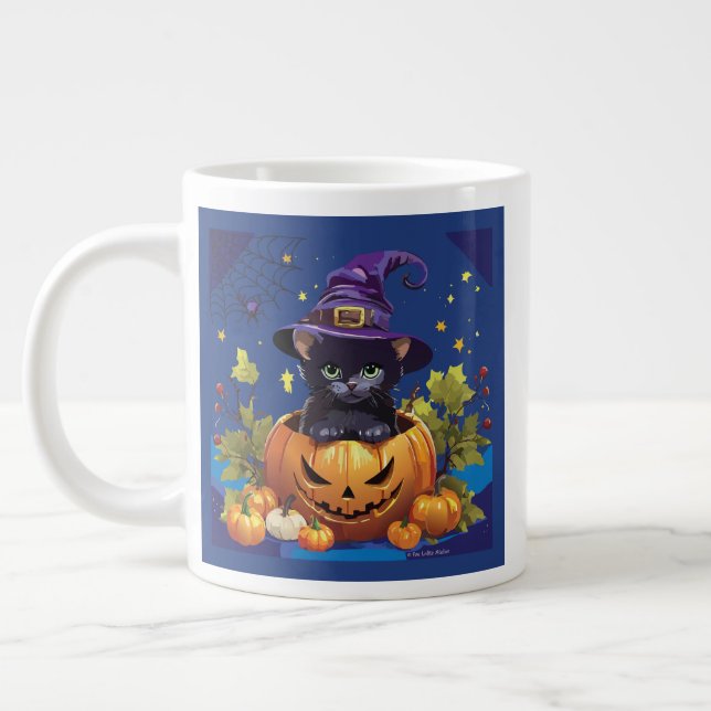 Witch Black Cat Kitten Pumpkin Specialty Mug (Left)