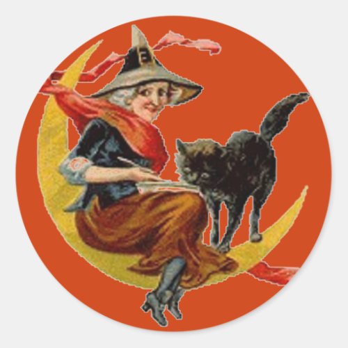 Witch  Black Cat on Moon _ Halloween Sticker