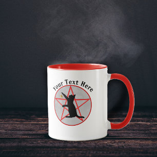 Witch black Cat on Pentagram Grey in Circle Mug