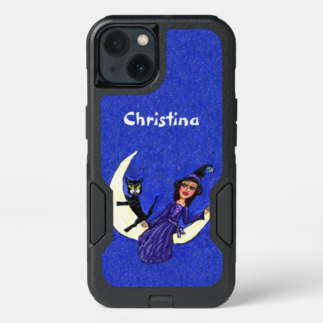 Witch Black Cat On White Crescent Moon Blue Sky Otterbox iPhone Case (Back)