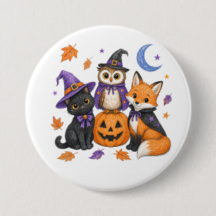 Witch Black Cat Owl Fox Pumpkin Art Button