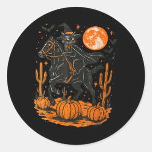 Witch Black Cat Riding Horse Halloween Pumpkin Classic Round Sticker