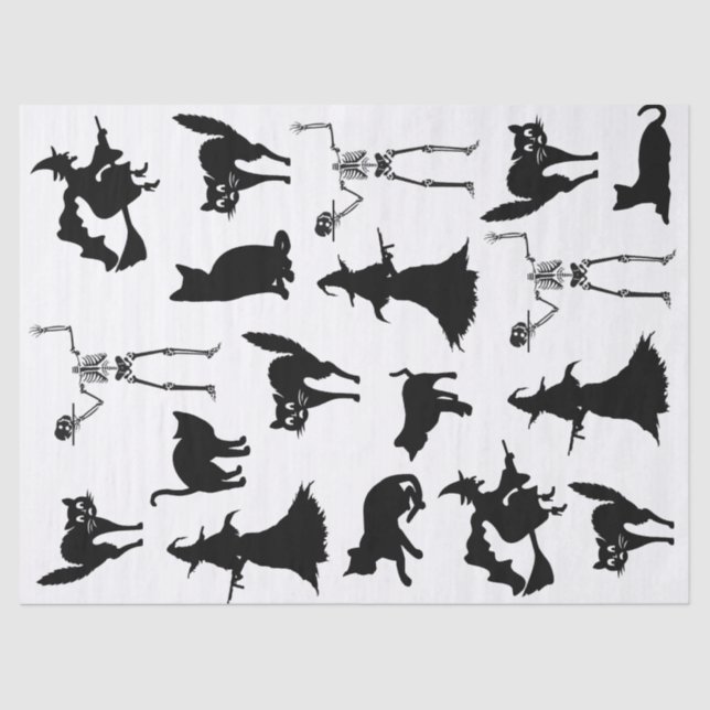 Witch Black Cat Skeleton Silhouette Decoupage Tissue Paper (Front)