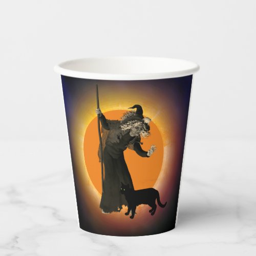 Witch  Black Cat with Orange Moon Paper Cup