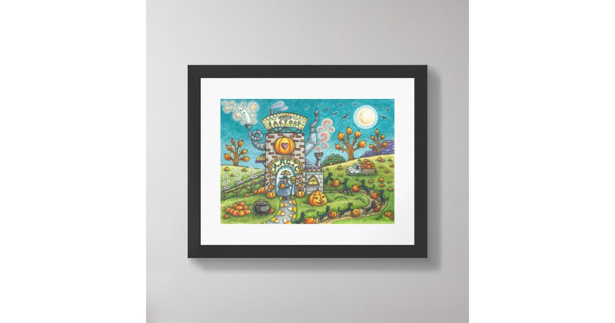 WITCH & BLACK CATS ASSEMBLY LINE PIE FACTORY Funny Framed Art Zazzle